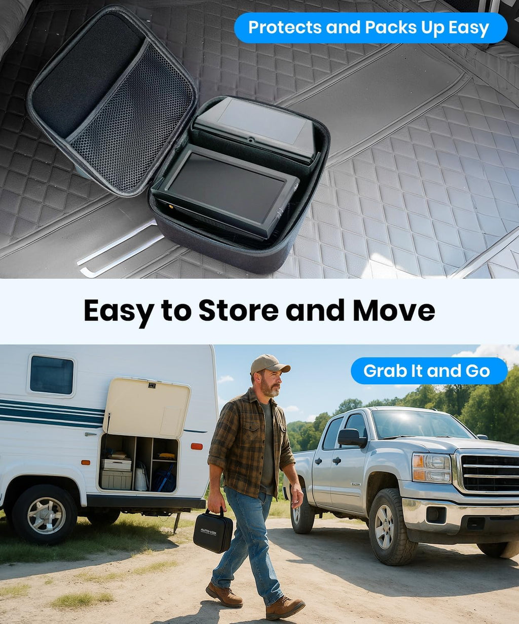 AUTO-VOX Wireless Backup Camera Solar Magnetic: 1-Min DIY Install, 5" 1080P Hd Dual Channel Monitor, Protective Carry Case, Stable Signal, IP69 Waterproof Back Up Systems Camera for Truck,Car,Trailer