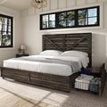 AMERLIFE Queen Size Farmhouse Bed Frame with 4 Drawers, Wooden Storage Bed Frame with Headboard and Heavy Duty Metal Slats, Noisy Free, Easy Assemble, Rustic Black