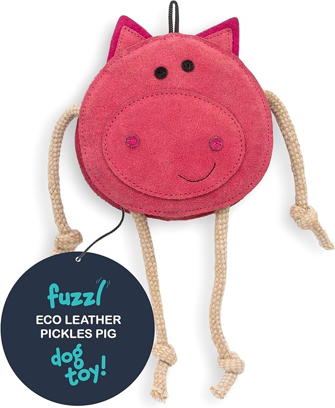 Eco Leather Pickles Pig Natural and Tough Dog Toys - Long Lasting Chew Toys for Aggressive Chewers - Strong Dog Toy for Dogs and Puppy