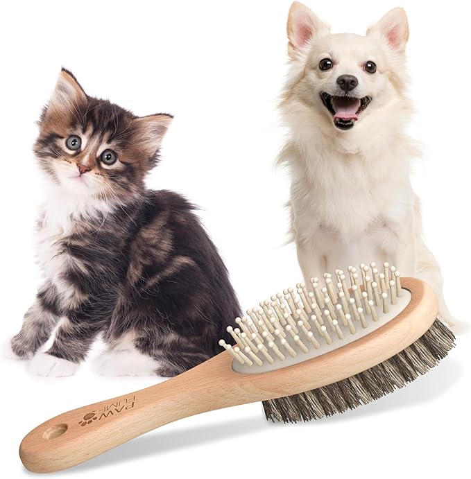 PAWFUME 2-in-1 Cat & Dog Brush – Sculpt Salon-Soft Coats in Minutes – Rubber-Tipped Pins, Smooth Tangles, Wood-Handle Comfort, & Gently Massages Skin – Doubles as a Cat Brush for All Breeds