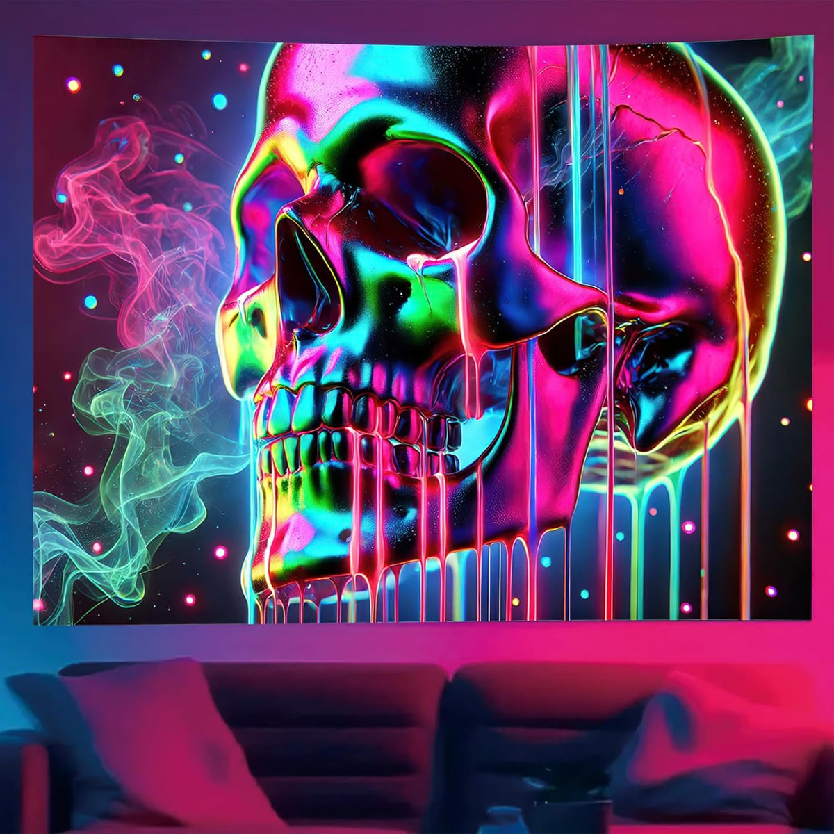 Starlit Patio Blacklight Skull Tapestry Glow In The Dark Tapestry the Kissing Lovers UV Reactive Skeleton Lovers Tapestries 78 x 59 Inches Posters Wall Hanging for Bedroom Living Room Aesthetic
