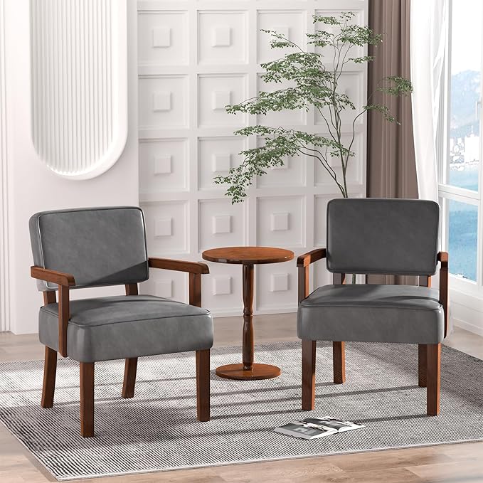Accent Chair, PU Leather Oversized Living Room Chairs with Soft Seat and Armrests, Armchair for Bedroom, Dinning, Reading and Waiting Rooms (Leather Gray)