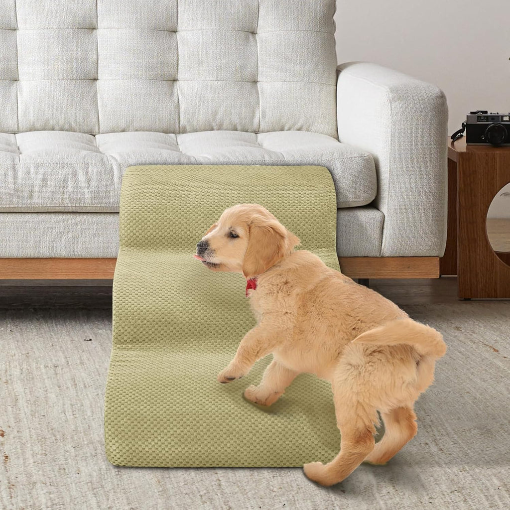 Dog Stairs for Small Dogs - High Density Foam Pet Steps, Extra Wide Dog Ramp with Non-Slip Bottom for High Beds, Couch and Sofa, Best for Dogs Injured, Older Doggy Cats,3 Steps, Camel