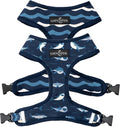 Lucy & Co. Reversible Dog Harness - Water-Repellent Neoprene, Dual-Print Design, Easy Swap Style, Adjustable Comfort Fit - Shark Attack Reversible Harness - Small