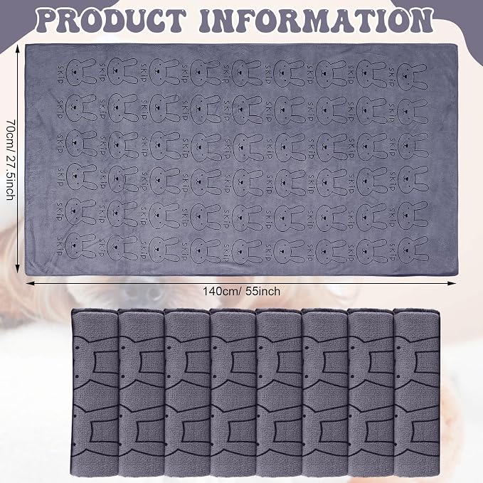 Peryiter 8 Pcs Dog Drying Towels Bulk 55'' x 28'' Pet Grooming Absorbent Microfiber Dog Bath Towels Quick Drying Puppy Bathing Towel for Small Medium Large Cats Pets Bathing Grooming(Grey)