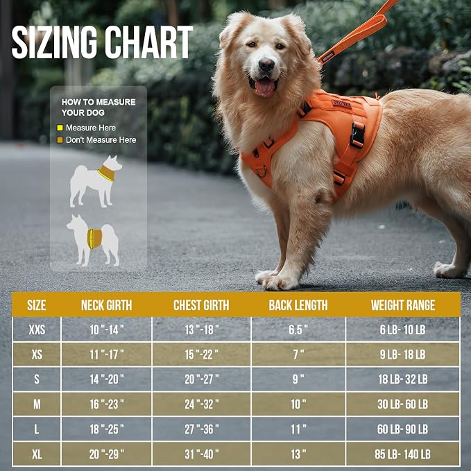 OneTigris Tactical Dog Harness Vest No-Pull Service Dog Vest for Small Dogs | 1000D Pullable Nylon, with Control Handle and Hook & Loop Panels, Easy On & Off, Adjustable for Walking Training Orange XXS