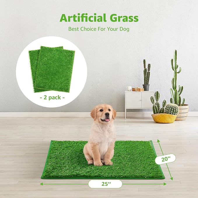 Artificial Dog Grass Pad 2 Pack，20"x 25" Replacement Fake Grass Turf Mat | Easy to Clean, with Drainage, Reusable, Realistic, Fake Grass Mat, for Apartment, Balcony, Outddor Use