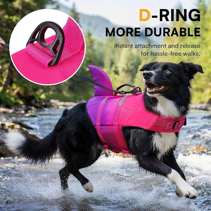 Dog Life Jacket High Flotation, Reflective Dog Life Vest for Swimming, Adjustable Dogs Life Preserver Rescue Handle Spring Summer Pool for Small, Medium, Large Dogs (Pink Purple,XS)