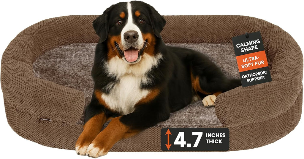 XXL Dog Bed for Extra Large Dogs – Orthopedic Egg Crate Foam Couch with Bolster, 4.7-inch Thick, Washable Removable Cover, Plush Sofa Pet Bed, XLarge Sized, 52"x40", Camel