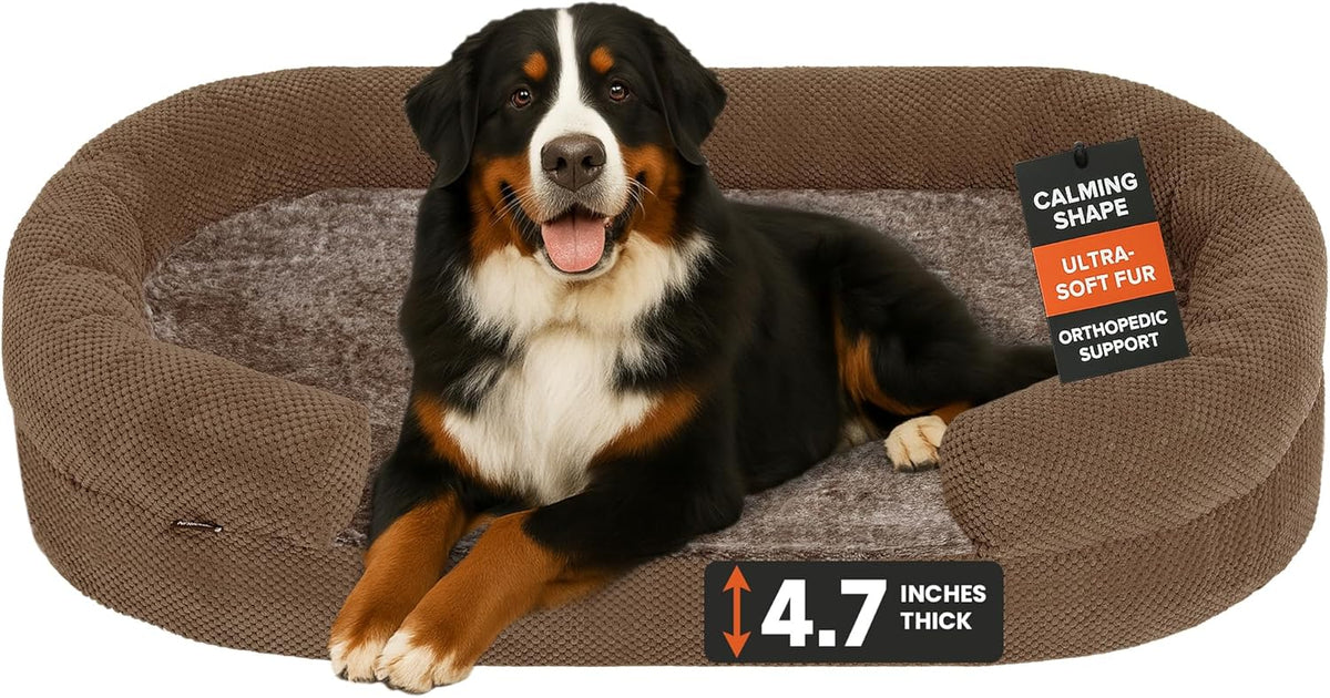 XXL Dog Bed for Extra Large Dogs – Orthopedic Egg Crate Foam Couch with Bolster, 4.7-inch Thick, Washable Removable Cover, Plush Sofa Pet Bed, XLarge Sized, 52"x40", Camel