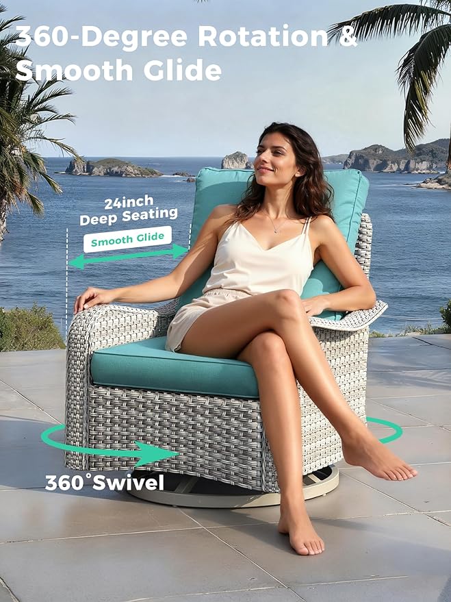 16 Piece Outdoor Wicker Rattan Sectional Sofa Set with Swivel Chairs & Fire Pit Table, 12-Seats with 4" Thickened Cushions & Coffee Table, All-Weather PE Rattan for Garden, Backyard, Porch, Navy