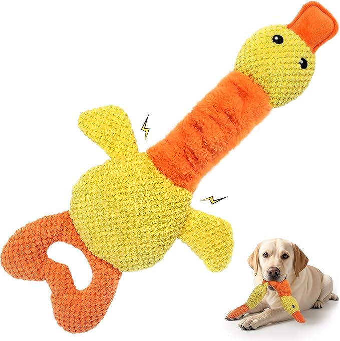 TwoEar Duck Dog Toy with Crinkle Paper, Interactive Tug of War Dog Toy, Stuffed Squeaky Toys for Puppies, Small, Medium, and Large Dogs