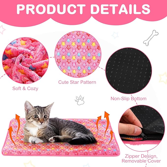 2 Pack Self Warming Cat Bed Self Heating Dog Pad Cat Warming Pad Thermal Pet Mat Washable Reflect Body Heat Removable Cover for Indoor Kittens Puppies Feral Pet(Little Star,20 x 28 Inch)