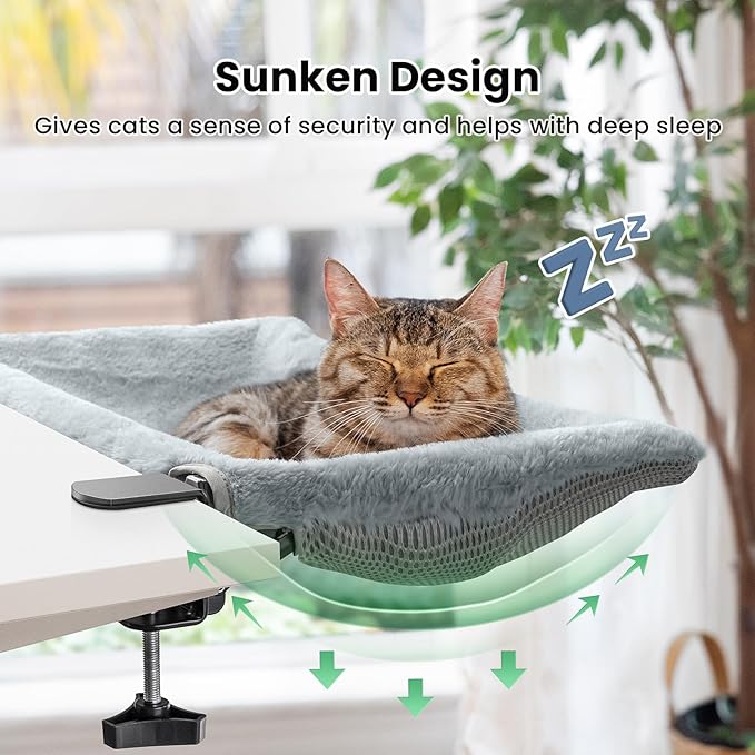Cat Bed for Desk with Foldable & Sunken Design,Cozy Faux Rabbit Fur cat Desk Bed for Home Working&Gaming Play,Sturdy Framework Maximum Hold Up to 33lb