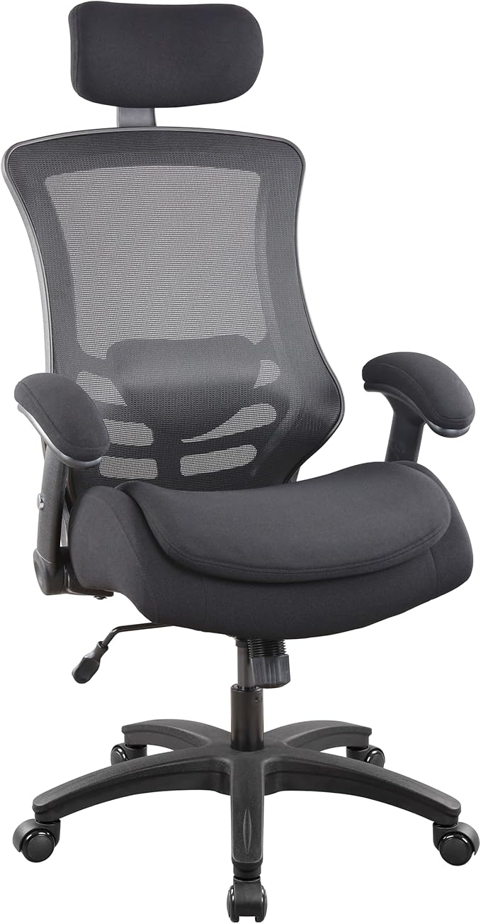 BOLISS Ergonomic Office Desk Chair with Headrest, Flip-up & Height Adjustable Arms, Wide Two-Layer Molded Foam Cushion, Adjustable Lumbar Cushion (Black)