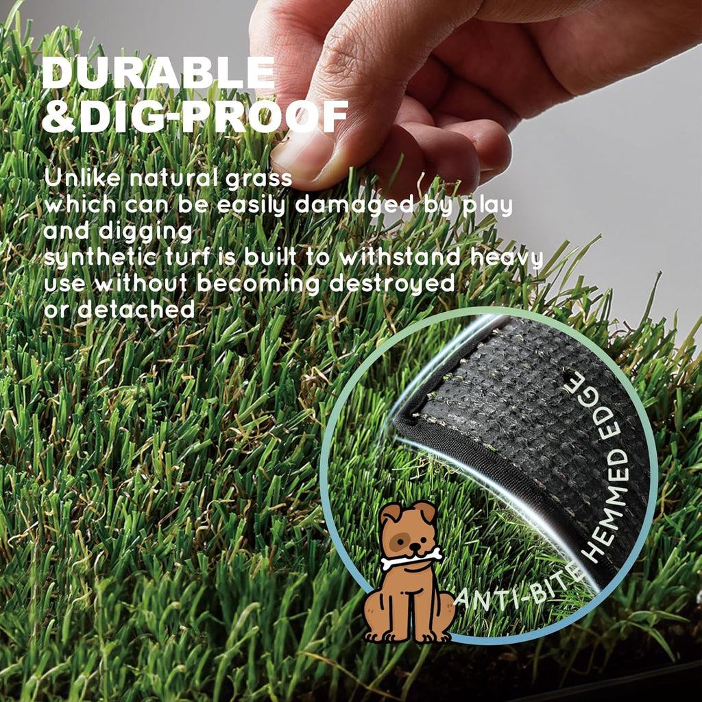 HQ4us Dog Grass Pad with Tray Small 23" x 16" Dog Litter Box Toilet for Puppy (No Grate) with 2×Artificial Grass for Dogs with Hemmed Edge, Pee Pads for Dogs, Realistic, Less Stink, Potty for Balcony