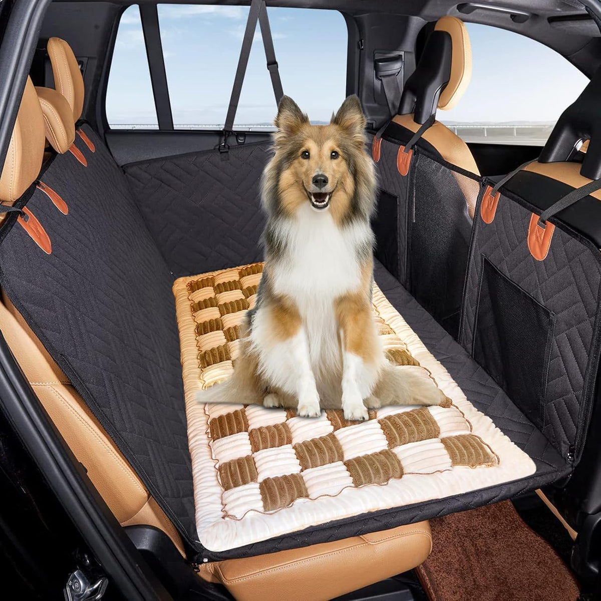 VClife Dog Bed Mat for Car Backseat Extender, Anti Slip Plaid Pet Bed Mat for Car Backseat Extender, Furry Dog Sofa Couch Cover, Washable Travel Dogs Bed for Cars, SUV, Small Truck, 59"×27.6"