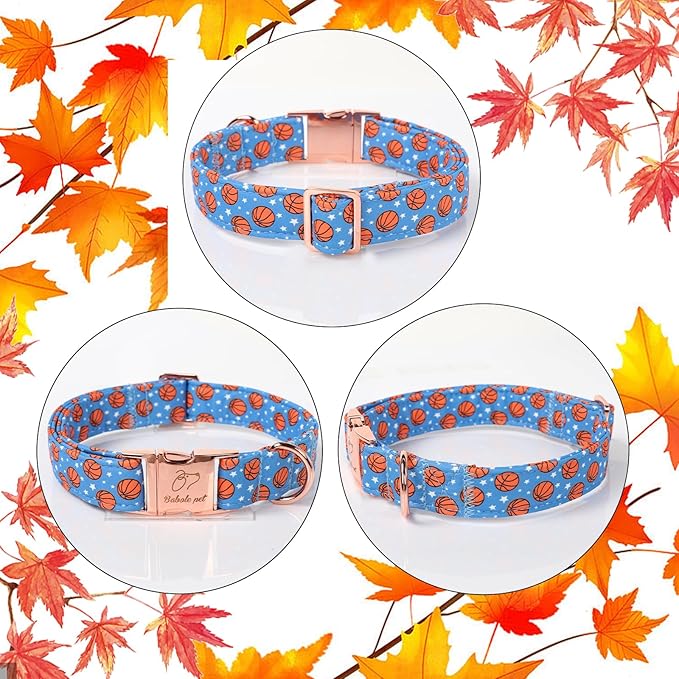 Adjustable Boy Dog Collar - Cute Blue Basketball Print Dog Collars for Giant Large Dogs, Durable Pet Heavy Duty Metal Buckle Collar XL