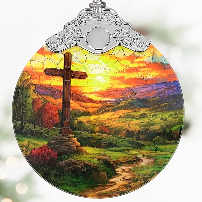 Christian Christmas Ornaments, 3" Stained Glass Christmas Decor, Cross Ornaments for Christmas Tree, Christmas Tree Decorations, Christian Gifts, Religious Gifts, Perfect for Tree, Window, Home Decor