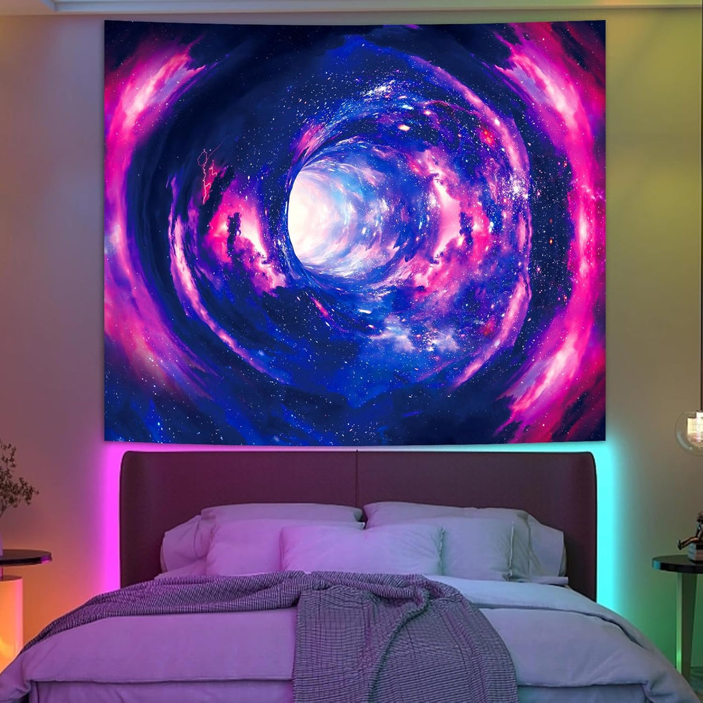 Atrippy Blacklight Galaxy 3D Tapestry for Bedroom, Glow in the Dark Space Room Decor Wall Hanging, UV Reactive Vortex Tapestries Backdrop Posters for Living Gamer Room Dorm Office 51x60 Inches