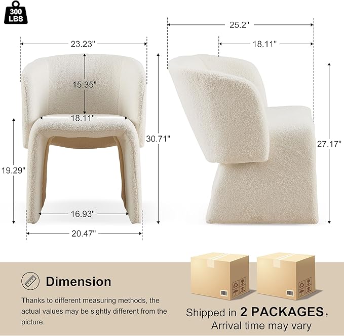 Barrel Dining Kitchen Chairs Set of 2, Modern Mid Century Living Room Chairs Upholstered Round Backrest Accent Side Chairs Comfortable for Dining Room, Cafe, Off White