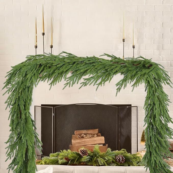 DearHouse Norfolk Pine Christmas Garland, 6Ft Artificial Greenery Christmas Decoration for Holiday Season, Mantel Fireplace Table Runner Centerpiece