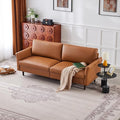Kingfun Faux Leather 3 Seat Couch for Living Room, Mid Century Modern Sofa with Rolled Arms and Deep Seats, Fluffy Comfort for Apartment, Easy to Assemble, Mid Brown 80inch
