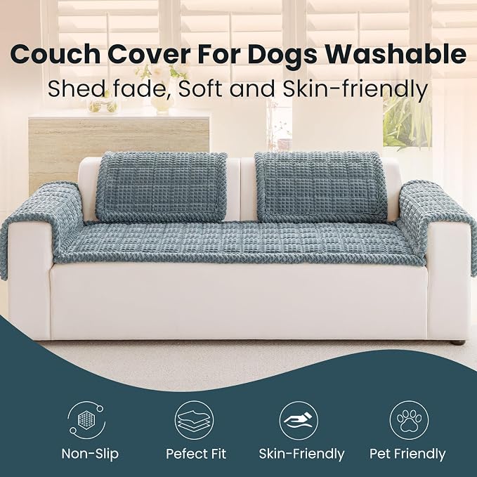 Couch Cover for Dogs Washable, Non-Slip Pet Couch Covers for Sofa, Fuzzy Dog Couch Cover Blanket, Thick, Soft, Plush Couch Cushion Covers for Sofa Protector (Blue Gray, 27.6" x 59"/70 x 150cm)