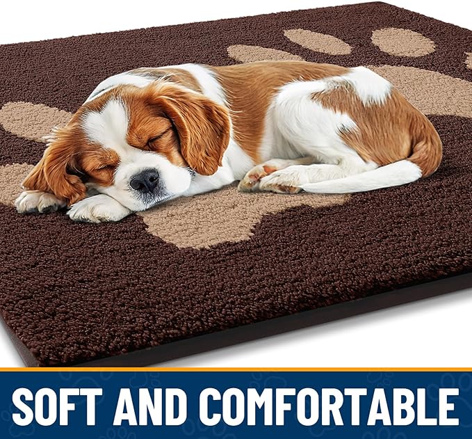 Smiry Dog Door Mat for Muddy Paws, Absorbs Moisture and Dirt, Low-Profile Entryway Mat with Non-Slip Backing, Entry Indoor Outdoor Doormat for Inside Floor (59x24 Inches, Brown, Paw)