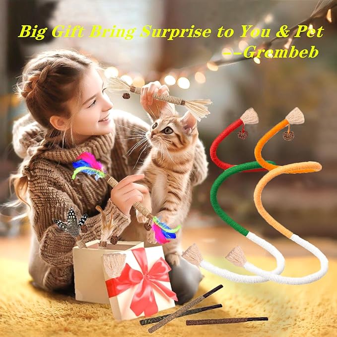 Cat Toys 21PCS Catnip Toy for Indoor Kitten Treat Cats Chew Stick for Dental Cleaning Teeth Kitten Silvervine Rope Kitty Feather Snack for for Kick Molar Scratch Self Play Interactive Boredom