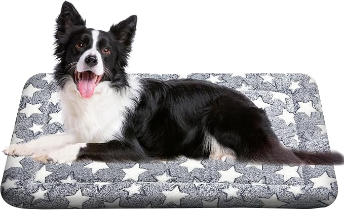 Washable Dog Bed Plush Orthopedic Outdoor Crate Mat with Non-Slip Bottom,Luxe Soft Kennel Pad for Pets, Cozy Cage Cushion & Pet Sleeping Mattress Large Sized,Medium,Small Dogs,36 x 24 inch,Grey