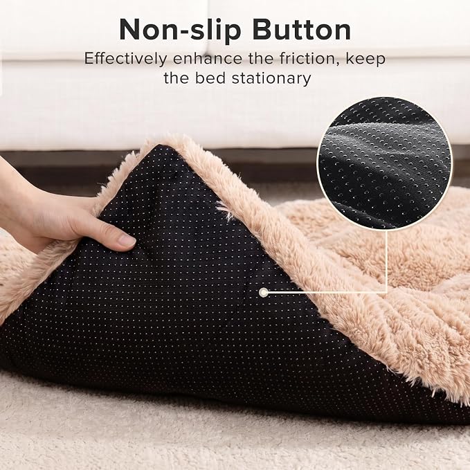 JOEJOY Large Dog Bed Crate Pad, Deluxe Plush Washable Dog Beds Fulffy Soft Kennel Pad Anti-Slip Pet Sleeping Mat for Extra Large Medium Small Dogs, 47" x 29", Beige
