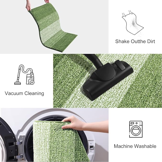 Smiry Dog Door Mat for Muddy Paws, Absorbs Moisture and Dirt, Low-Profile Entryway Mat with Non-Slip Backing, Entry Indoor Outdoor Doormat for Inside Floor (48x30 Inches, Green, Striped)