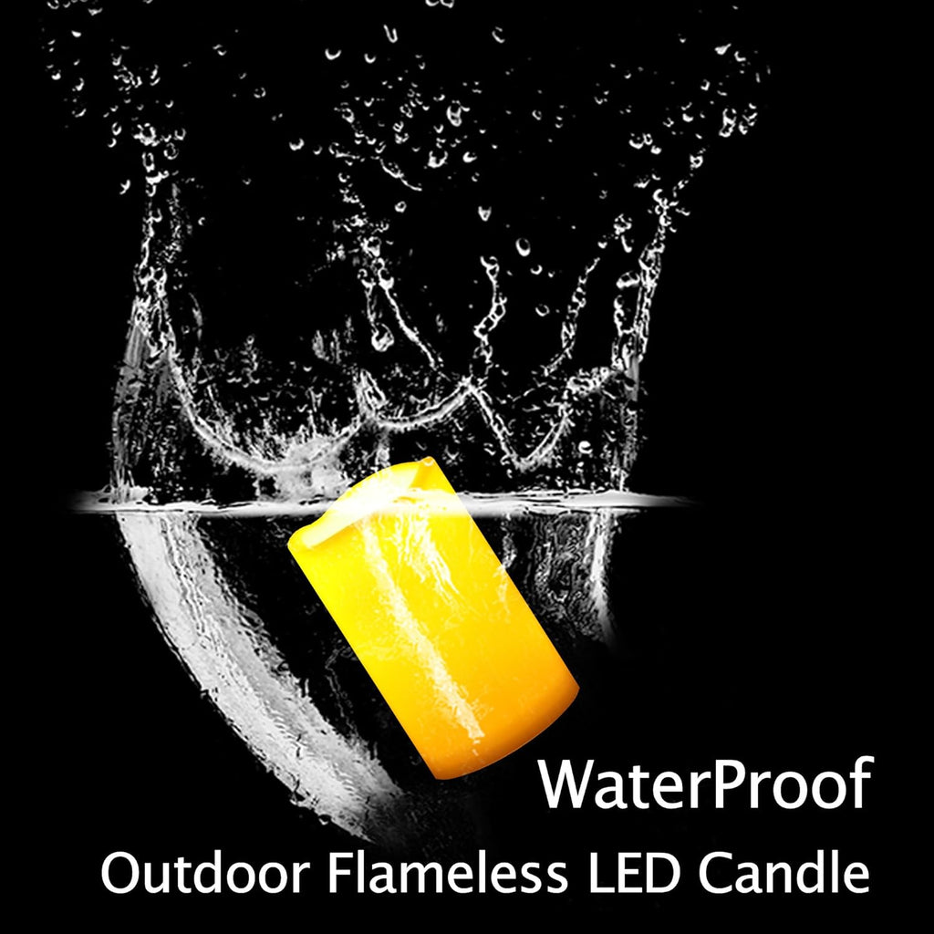 CANDLE CHOICE Waterproof Outdoor Battery Operated Flameless Candles with Remote Timer Plastic Flickering Fake Electric LED Pillars for Lantern Garden Wedding Christmas Decorations 3x5 Inches 2 PCS