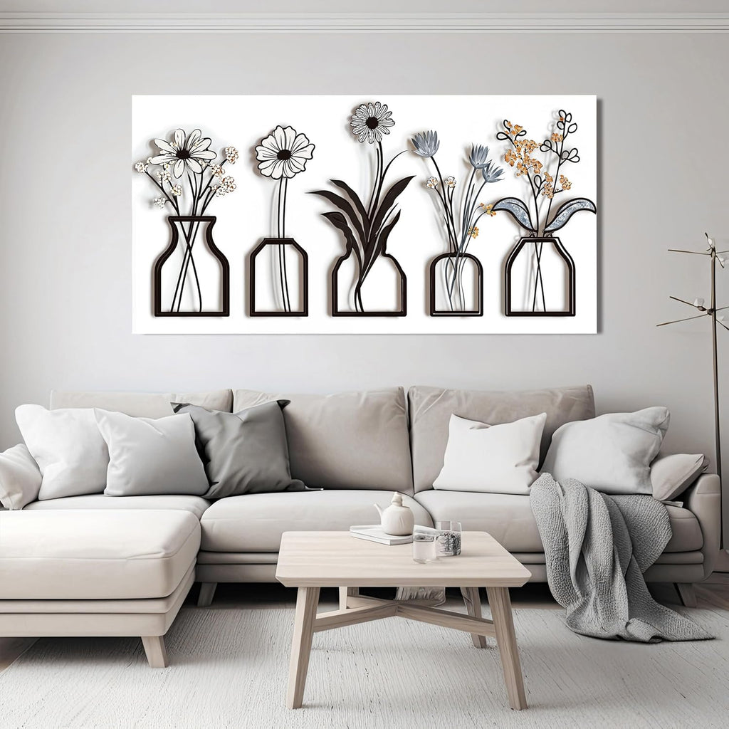 Canvas Wall Art Decor Modern Black and White Wall Art Decoratiions Abstract White Flower Wall Art Prints Minimalist Art Work for Wall Decor Pictures for Living Room Home Office Decor 24" X 48"