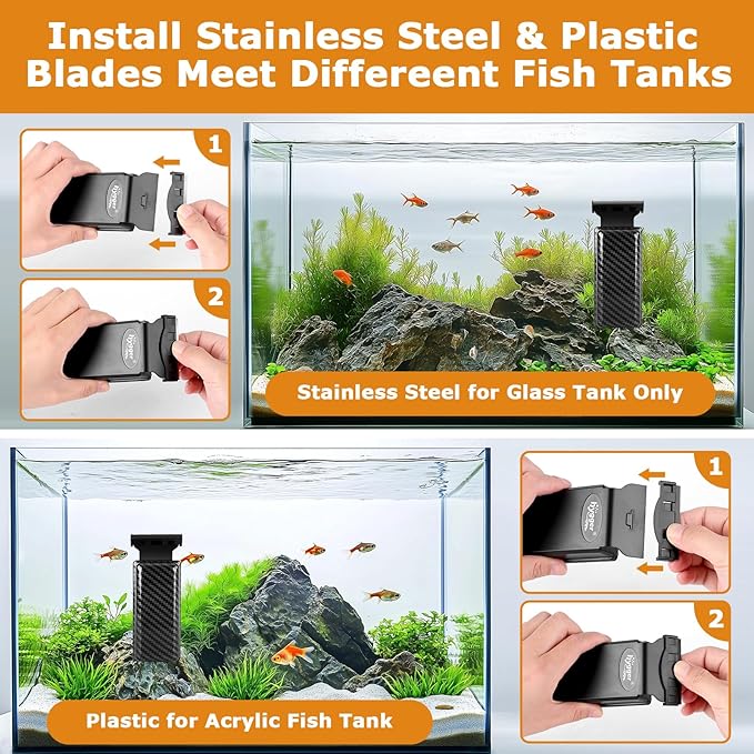 hygger Magnetic Fish Tank Cleaner, Aquarium Glass Cleaner with 2 Detachable Algae Scraper Blade, Floating Scrubber Brush for 2/5"-3/5" Glass/Acrylic Thick Tank, Strong Magnet Algae Remove Tool, L