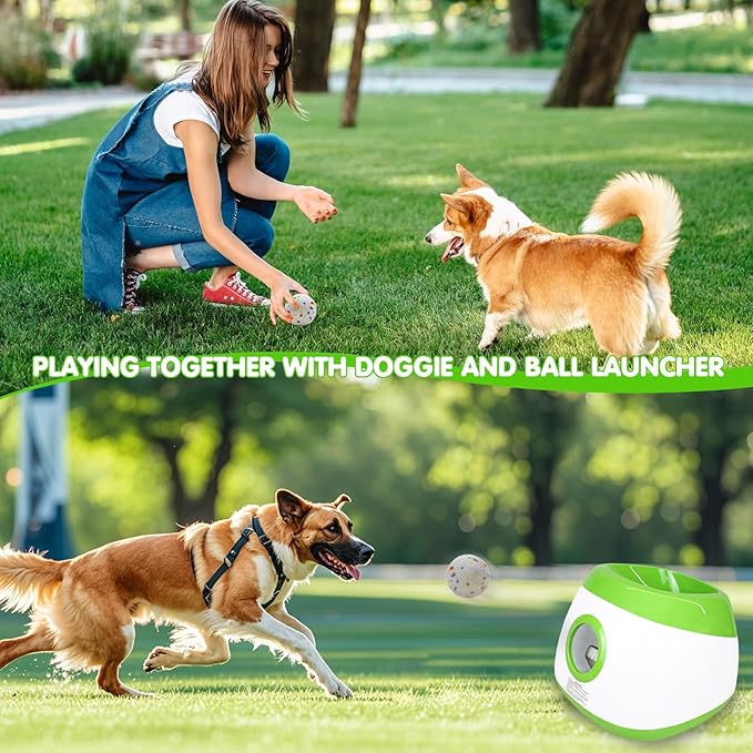 Automatic Dog Ball Launcher, Upgraded Interactive Dog Balls Thrower with 3 Distance 29Ft-79Ft, Remote Control Ball Launcher for Medium & Large Dogs, 5 Etpu Balls Included (Lime Green)