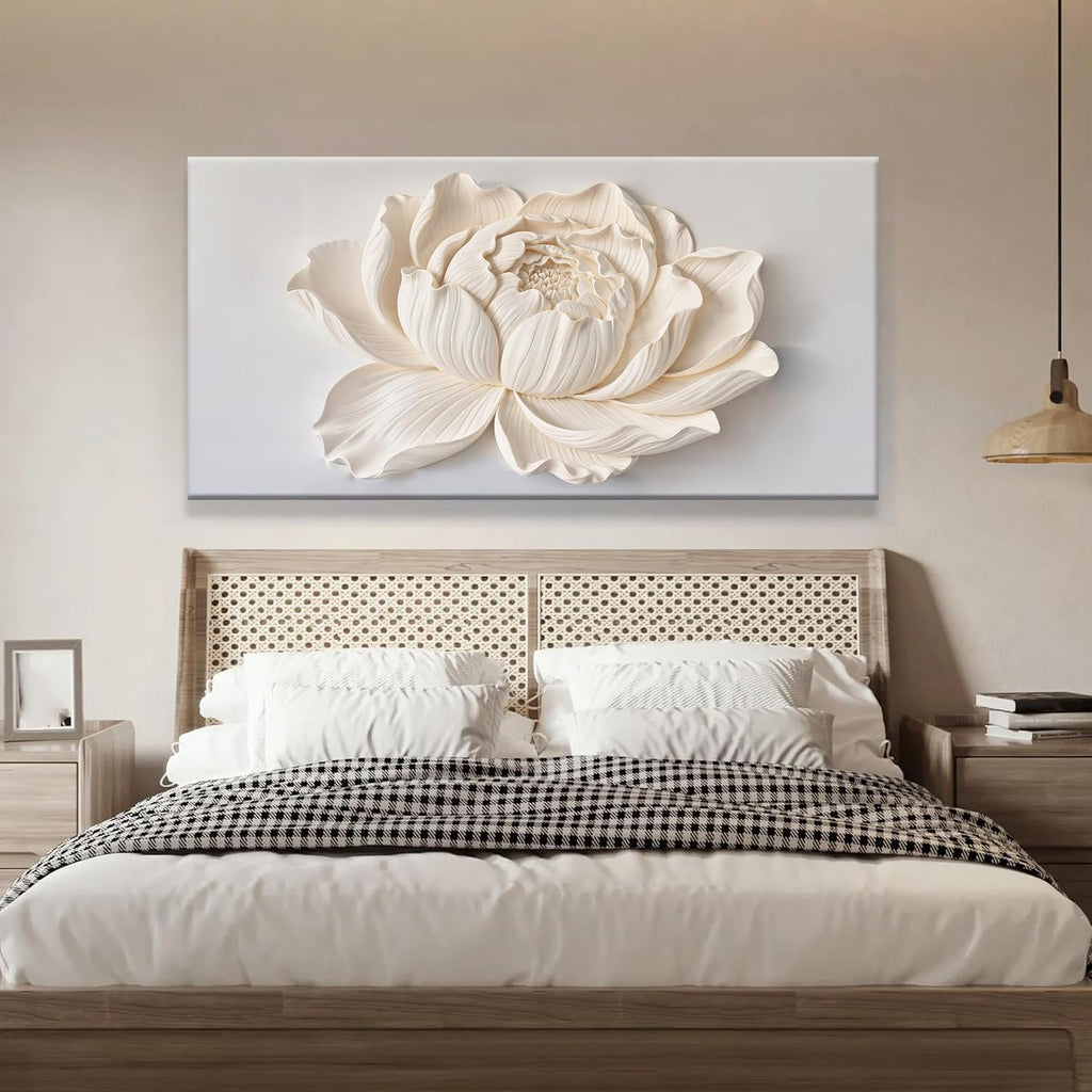 Modern Wall Art White Flower Canvas Art Wall Decor Wall Decor Prints Painting Wall Art Picture For Bedroom Living Room Dining Room Home Office Artwork 24"×48" Ready To Hang