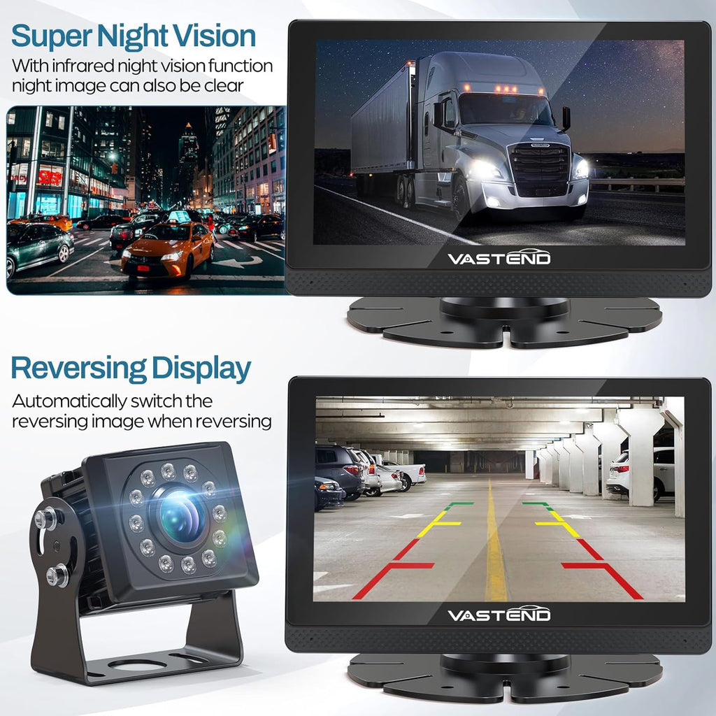 1080P Backup Camera for Truck, 7" IPS Touchscreen Monitor Front and Rear View Dual Cameras, IP69 Waterproof, IR Night Vision for Truck, Trailer, Camper, Included 32GB Card