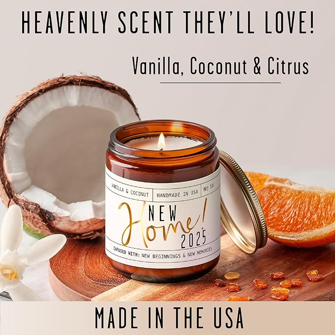 House Warming Gifts New Home, Housewarming Gifts New Home 2025' Soy Candle, w/Vanilla, Coconut & Vetiver I for New House I 9oz Jar, 50Hr Burn, Made in USA