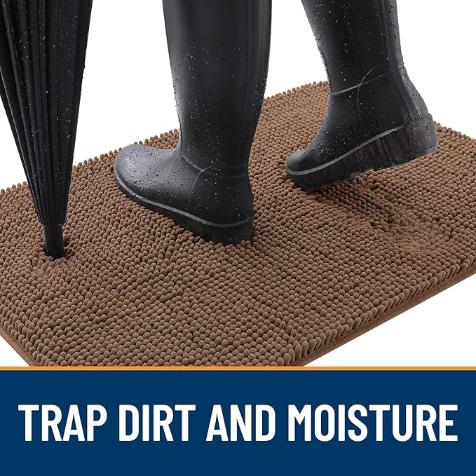 OLANLY Dog Door Mat for Muddy Paws 70x35, Absorbs Moisture and Dirt, Absorbent Non-Slip Washable Doormat, Quick Dry Chenille Mud Mat for Dogs, Entry Indoor Entryway Carpet for Inside Floor, Mocha
