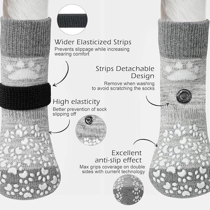 EXPAWLORER Anti Slip Dog Socks to Prevent Licking Paws, Dog Shoes for Hot Pavement, Dog Booties for Small Medium Large Senior Dogs, Traction Control Boots & Paw Protectors for Hardwood Floors