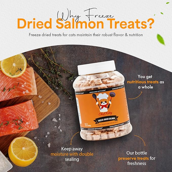 Freeze-Dried Salmon Treats for Cats & Dogs – 100% Wild Caught, Single Ingredient, High-Protein, Healthy Snack – No Additives or Preservatives – 2.6oz - Inspected & Tested in USA