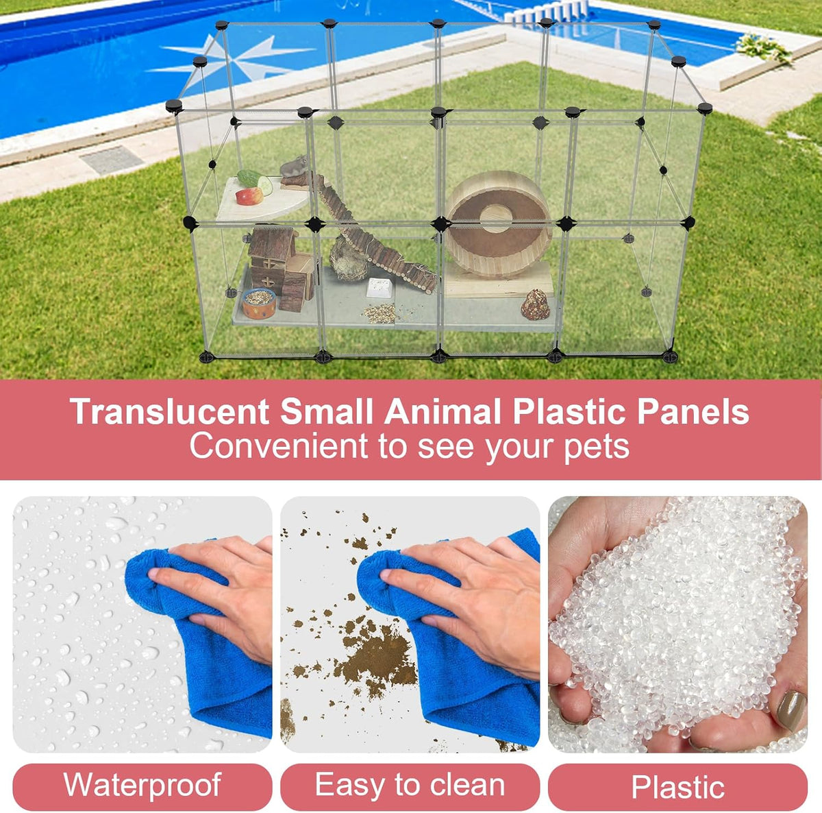 24 Panels Portable Small Animals Playpen,48"x 24"x 28" Transparent Pet Playpen,Portable Plastic Enclosure,Puppy Play Pen for Indoors Outdoor Pet Fence for Guinea Pigs,Bunny,Ferrets,Hamsters,Hedgehogs