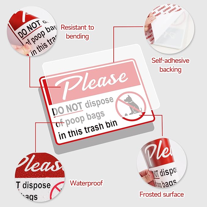 2PCS Please Do Not Dispose Poop Bags in This Trash Bin Stickers, Self-Adhesive Weatherproof Do not Throw Dog Poop Bag in The Trash Sign, Trash Can Stickers for Home，Yard，Restaurant（8" x 6"）