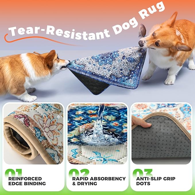 Hompet 2 Pack Super Absorbent Dog Door Mat for Muddy Paws, Washable Pee Pads for Dogs, Reusable Puppy Training Pads, Quick Dry Non-Slip Pet Entryway Rug, Leak-Proof Potty Pad for Indoor Floors 36x36