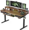 63 Inches Electric Standing Desk with Keyboard Tray, Height Adjustable Sit to Stand Table with 2 Drawers, Ergonomic Home Office Desk with Storage Shelf, Computer Table, Black Walnut