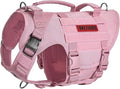 OneTigris Large Tactical Dog Harness, No Pulling Adjustable Dog Vest Harness, Heavy Duty Dog Harness with Handle, Large Hook and Loop Panels for Patch(Pink,XL