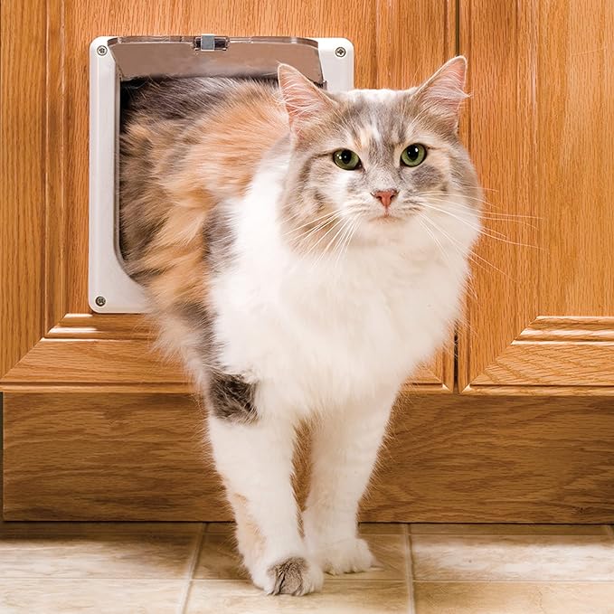 PetSafe Interior 2-Way Locking Cat Door - Allows Convenient Movement Between Rooms & Minimizes Scratching - Tinted Durable Plastic Privacy Door for Feeder & Litter Box