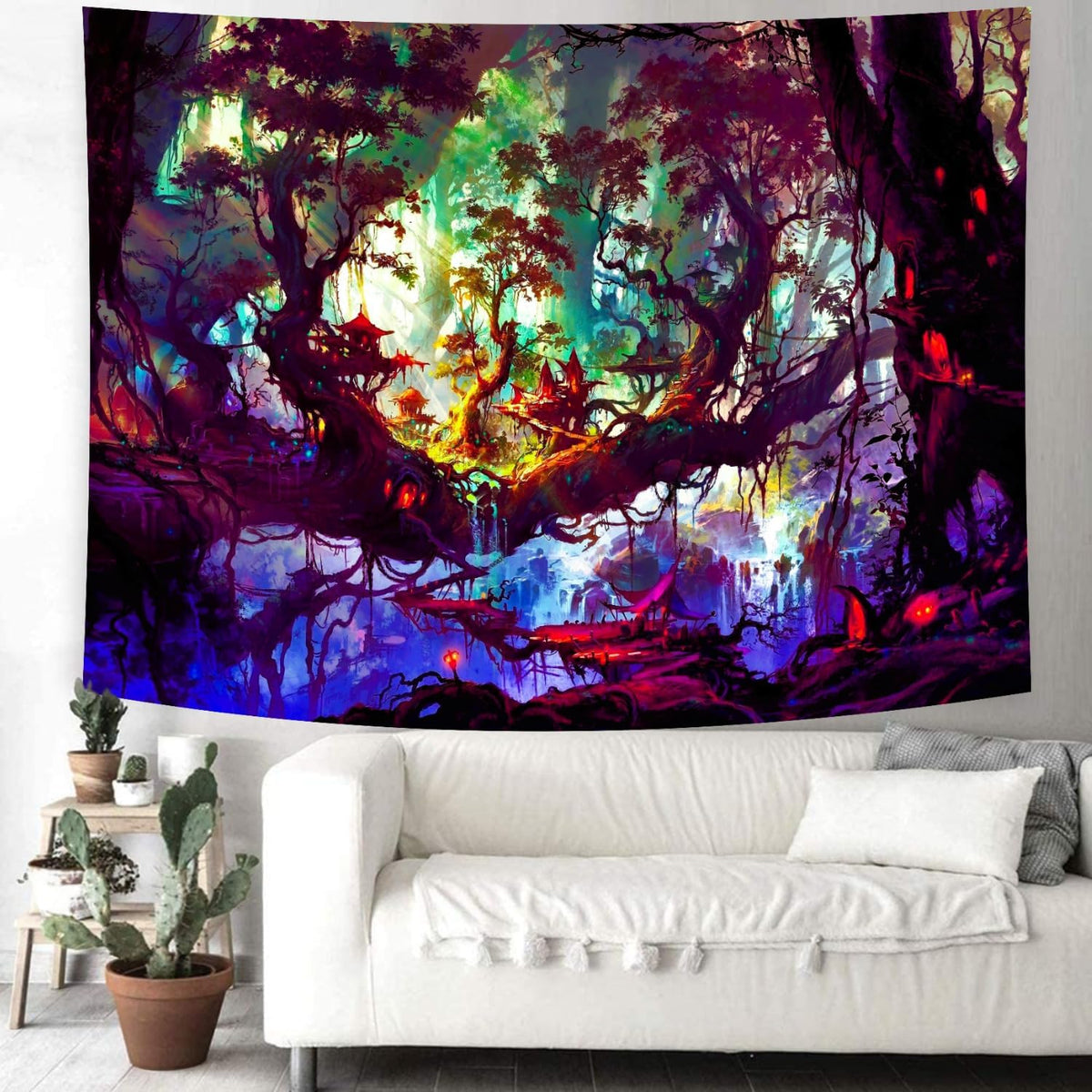 Delur Fantasy Forest Tapestry Mystical Landscape Magical Enchanted Forest Tree Nature Tapestry Psychedelic Wall Hanging Headboard for Bedroom Living Room Home Decor (51.2" x 59.1")